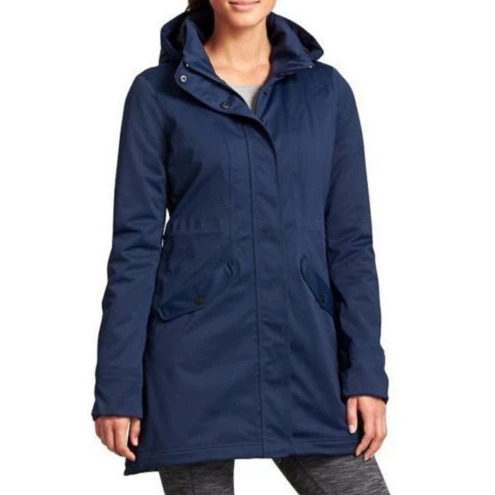 Athleta Chills Parka Jacket Womens XL Blue Waterproof Long Coat Hooded Gorpcore